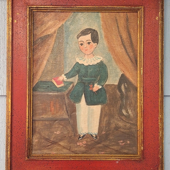 Vintage Other - Vintage Folk Art Painting of a boy